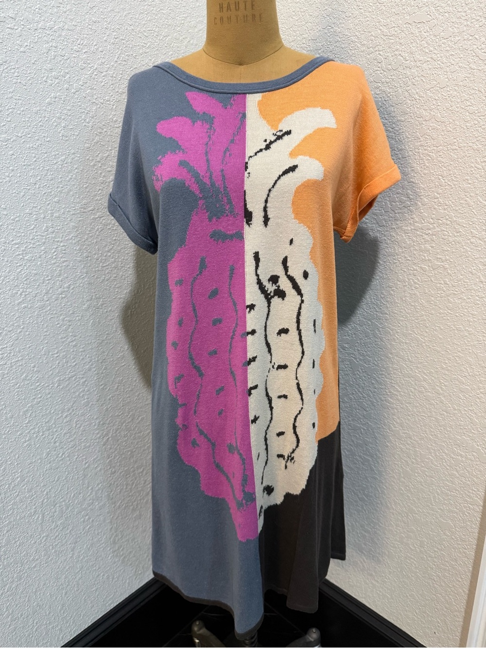 NIC+ZOE Colorblock Abstract Mini Dress in Gray, Pink, Orange, White